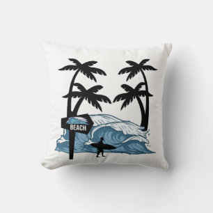 Funny Beach Wave Throw Pillow