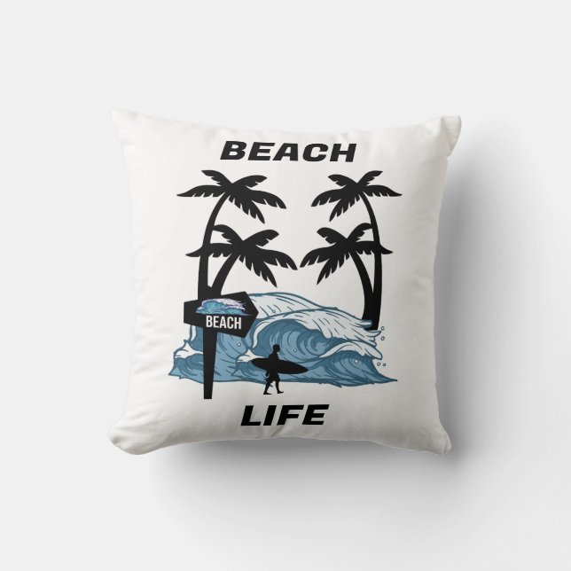 Funny Beach Wave Throw Pillow (Front)