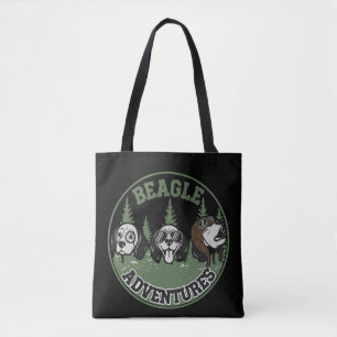 Funny Beagle Adventures Trio Retro Cartoon Dog Tote Bag