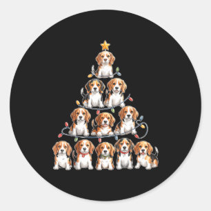 Funny Beagle Christmas Tree Dog Lovers Women Men X Classic Round Sticker