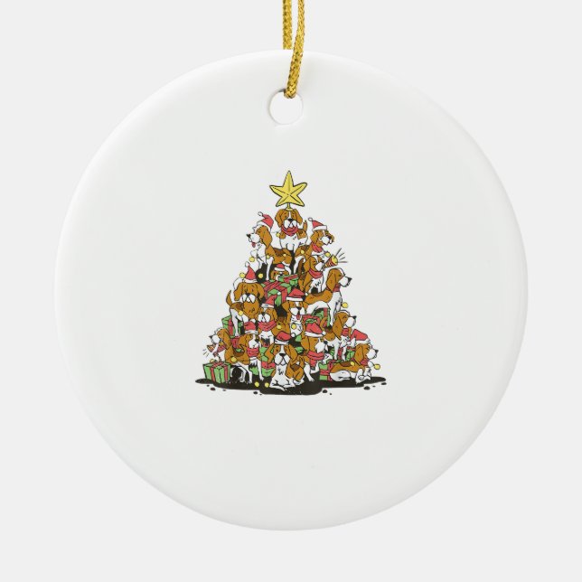 Funny beagle Christmas tree for beagle dog lovers  Ceramic Ornament (Front)