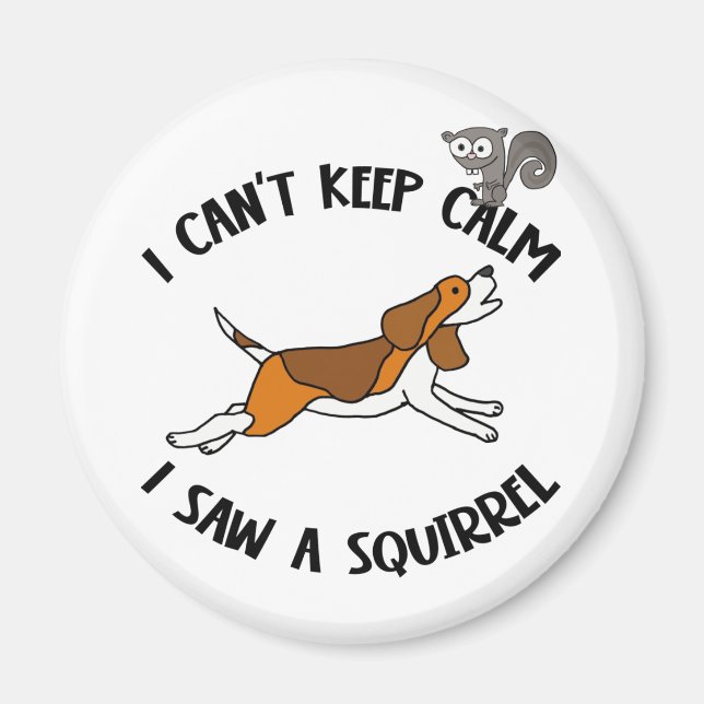 Funny Beagle Dog Chasing Squirrel Magnet (Front)