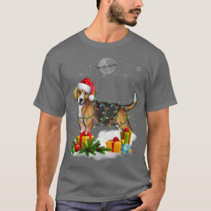 Funny Beagle Dog Christmas Lights Santa Hat Xmas T-Shirt