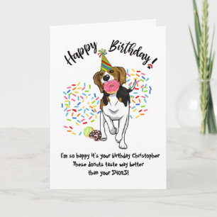 Funny Beagle Dog Doughnuts Birthday Card