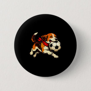 Funny Beagle Dog Playing Soccer Game Day  2 Inch Round Button