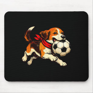 Funny Beagle Dog Playing Soccer Game Day Mouse Pad