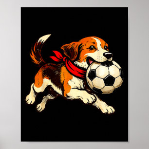Funny Beagle Dog Playing Soccer Game Day  Poster