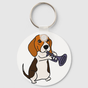 Funny Beagle Dog Playing Trumpet Keychain