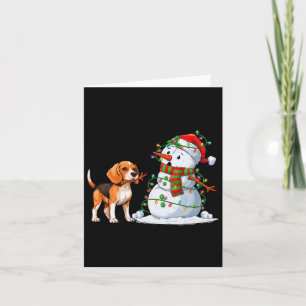 Funny Beagle Dog Snowman Christmas Tree Lights Xma Card