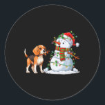 Funny Beagle Dog Snowman Christmas Tree Lights Xma Classic Round Sticker<br><div class="desc">Funny Beagle Dog Snowman Christmas Tree Lights Xmas Pjs Kids</div>