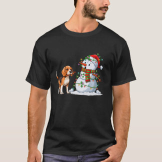 Funny Beagle Dog Snowman Christmas Tree Lights Xma T-Shirt