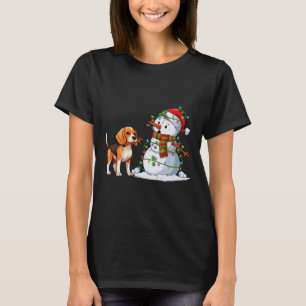 Funny Beagle Dog Snowman Christmas Tree Lights Xma T-Shirt