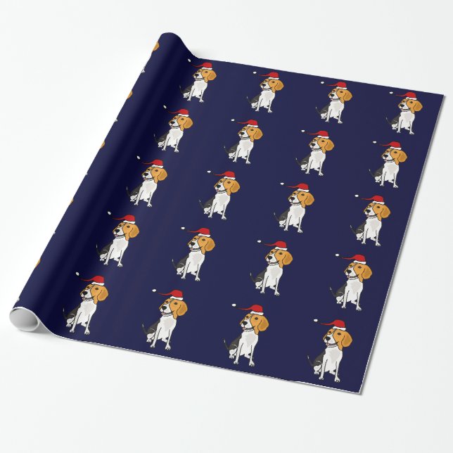 Funny Beagle Dog Wearing Santa Hat Wrapping Paper (Unrolled)