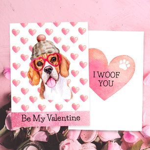 Funny Beagle I Woof You Dog Valentine's Day Holiday Card