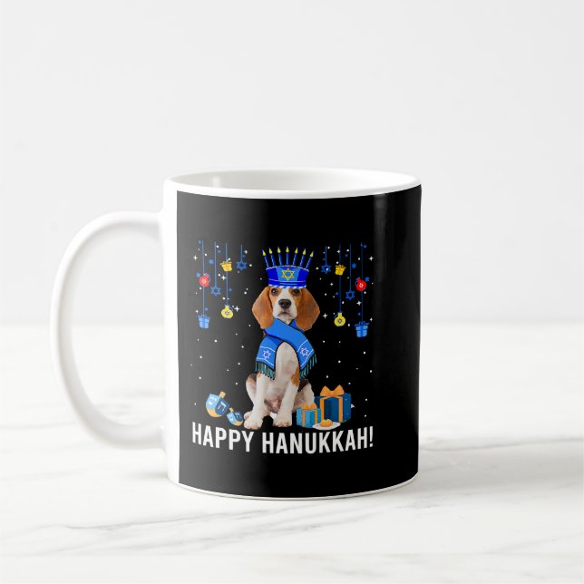Funny Beagle Menorah Hat Christmas Happy Hanukkah  Coffee Mug (Left)