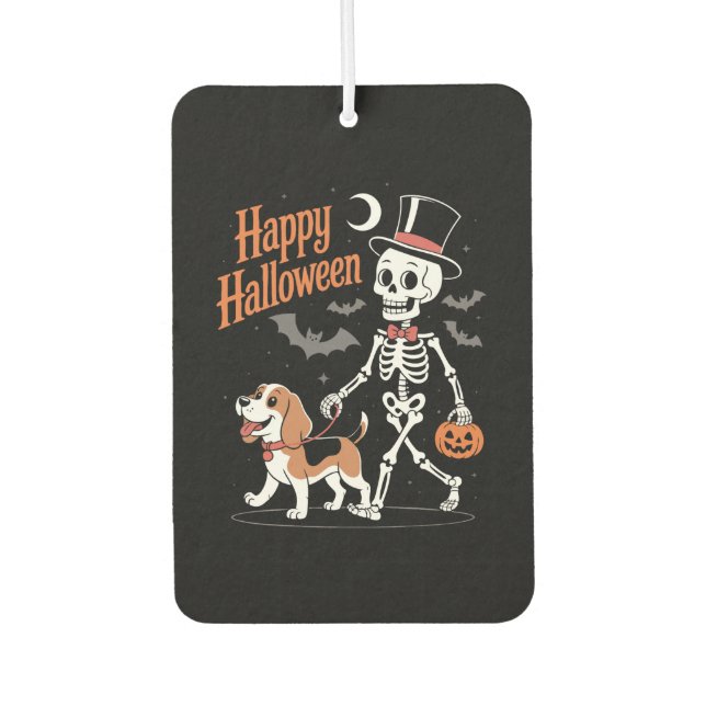 Funny Beagle Skeleton Dog Walking Air Freshener (Front)