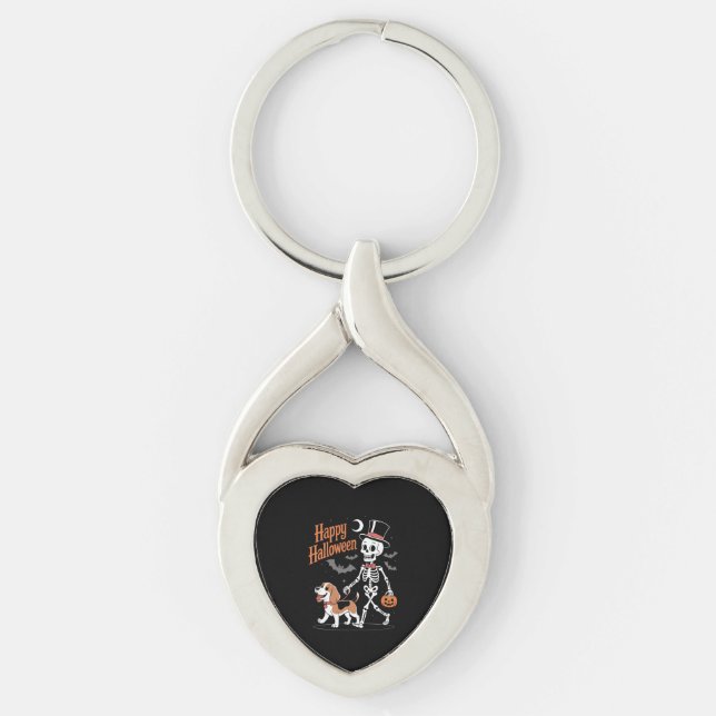 Funny Beagle Skeleton Dog Walking Keychain (Front)