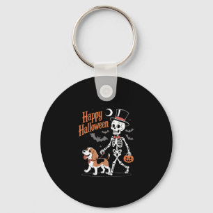 Funny Beagle Skeleton Dog Walking Keychain