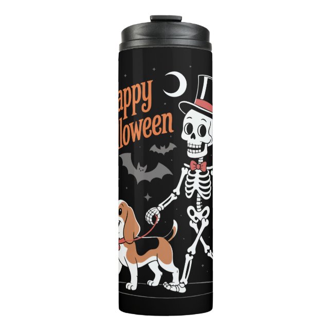 Funny Beagle Skeleton Dog Walking Thermal Tumbler (Front)