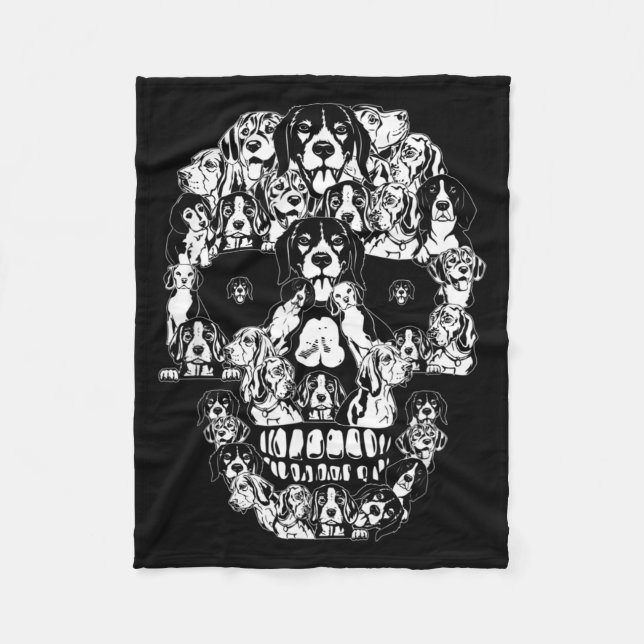 Funny Beagle Skull Dog Skeleton Halloween Fleece Blanket (Front)