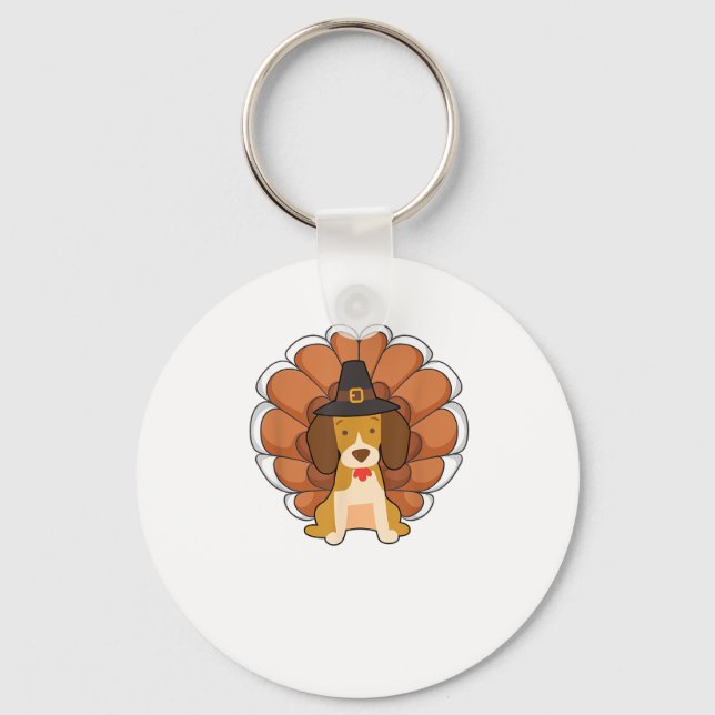 Funny Beagle Turkey  Funny Thanksgiving Dog Tee  Keychain (Front)