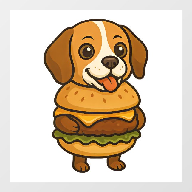 Funny Beagle with Burger Funny Mythical Creature Window Cling (Sheet)