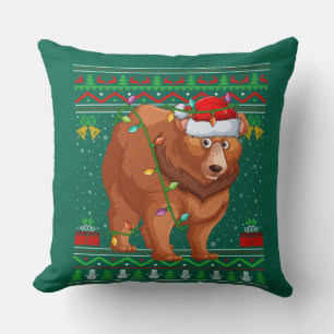 Funny Bear Animal Lover Matching Ugly Grizzly Bear Throw Pillow