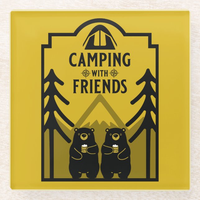 Funny Bear Camp Adventure Canada Glass Coaster (Front)