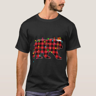 Funny Bear Christmas Tree Red Plaid Xmas Animals L T-Shirt