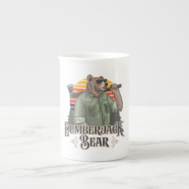 Funny bear dressed as a lumberjack bone china mug (Front)