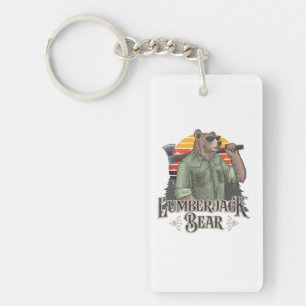 Funny bear dressed as a lumberjack keychain