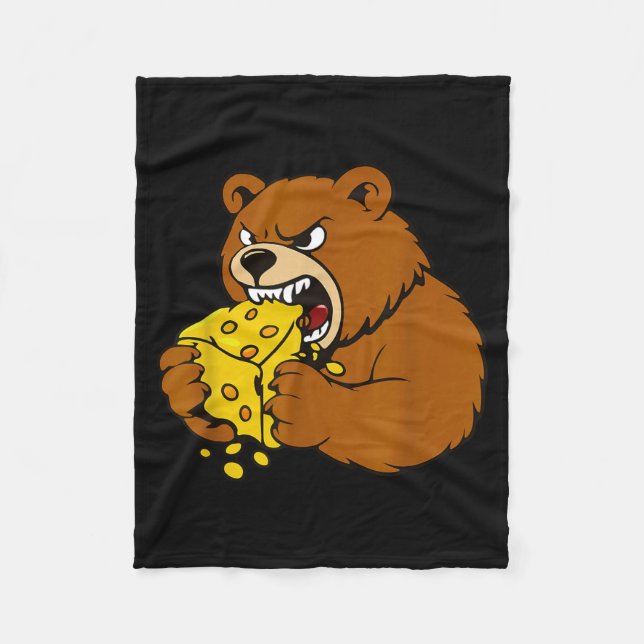 Funny Bear Eating Cheese Illustration For Food Lov Fleece Blanket (Front)