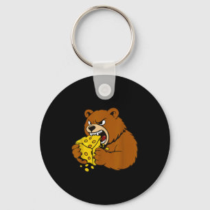 Funny Bear Eating Cheese Illustration For Food Lov Keychain