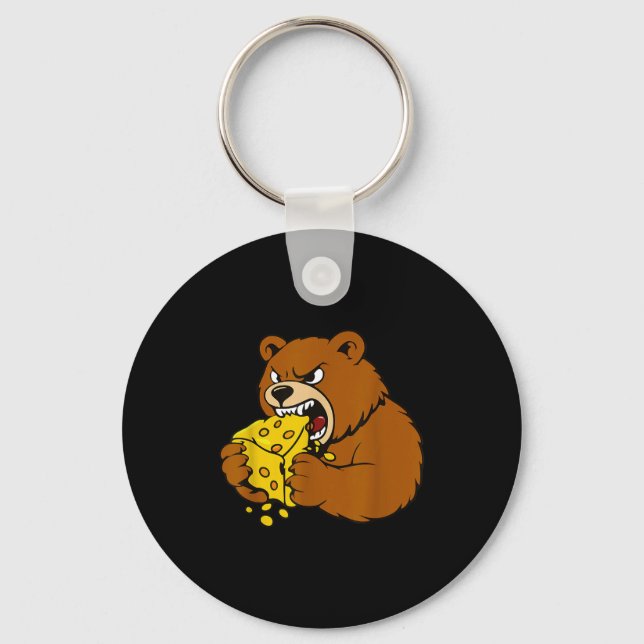 Funny Bear Eating Cheese Illustration For Food Lov Keychain (Front)