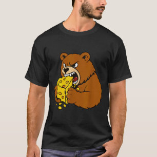 Funny Bear Eating Cheese Illustration For Food Lov T-Shirt