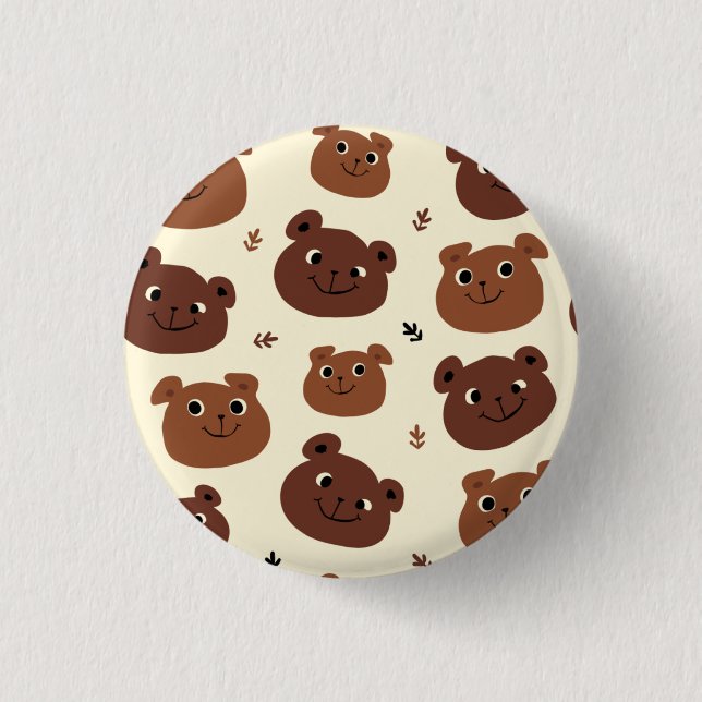 Funny bear face 1 inch round button (Front)