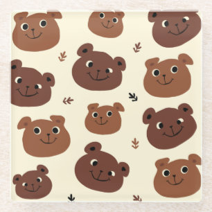 Funny bear face glass coaster