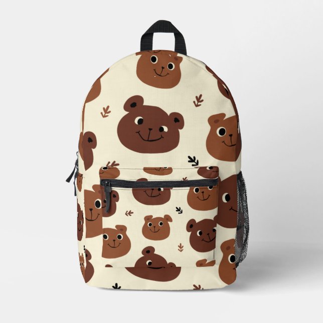 Funny bear face printed backpack (Front)