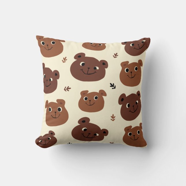 Funny bear face throw pillow (Front)
