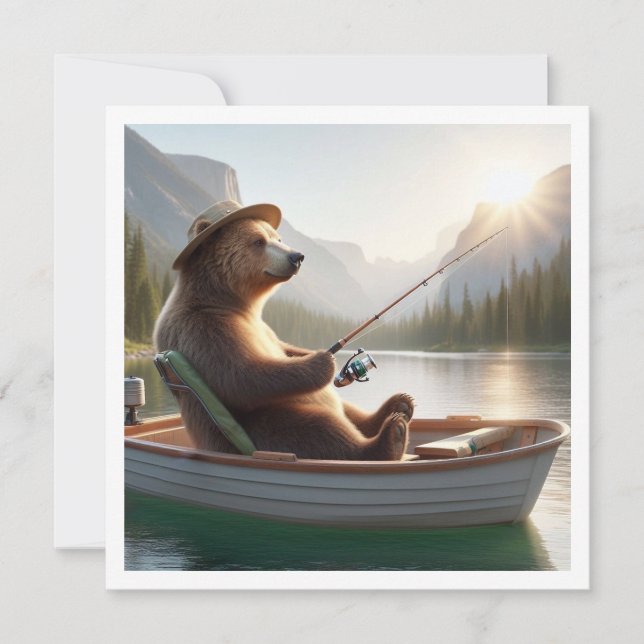 Funny bear fishing, Retirement card, Birthday  Invitation (Front)