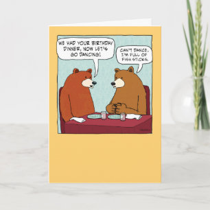 Funny Bear Full of Fish Sticks Birthday Card