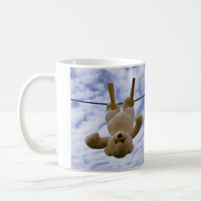 Funny bear hanging to dry. coffee mug (Left)