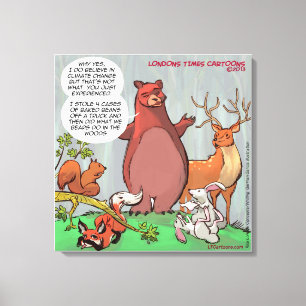 Funny Bear In Woods Climate Change Cartoon Canvas Print