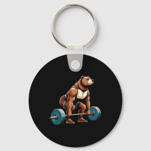 Funny Bear Lifting Weights Bodybuilding Workout Gy Keychain