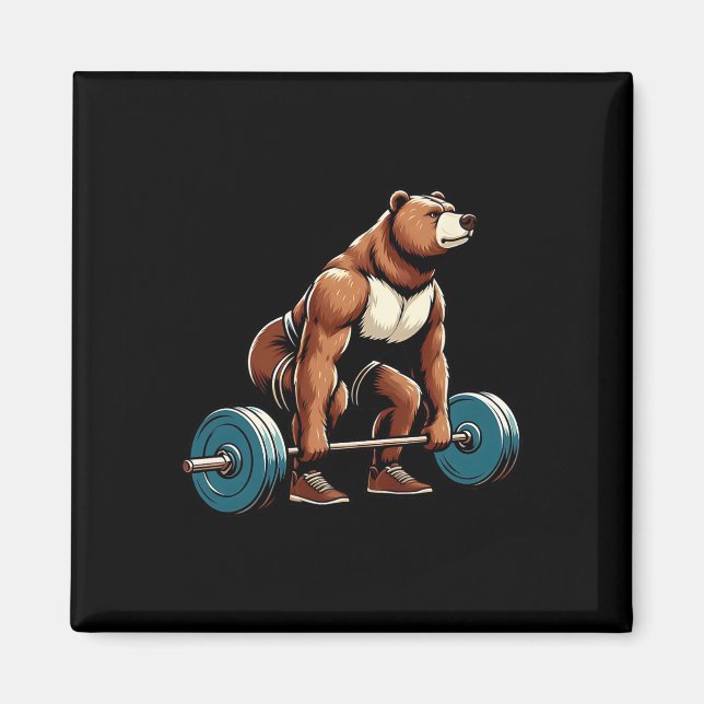 Funny Bear Lifting Weights Bodybuilding Workout Gy Magnet (Front)