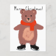 Funny bear on winter skates