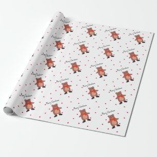 Funny bear on winter skates wrapping paper