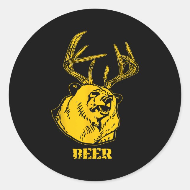 Funny Bear Plus Deer Equals Beer Deer Hunting Usa  Classic Round Sticker (Front)