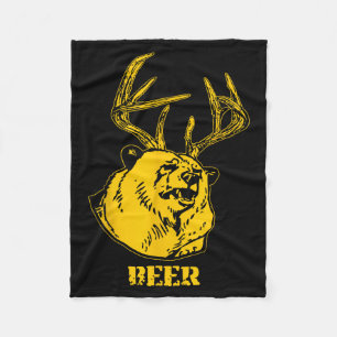 Funny Bear Plus Deer Equals Beer Deer Hunting Usa  Fleece Blanket