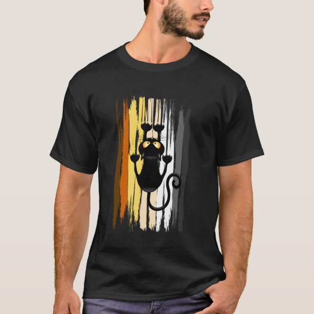 Funny Bear Pride Black Cat Scratching Claw Marks T-Shirt (Front)